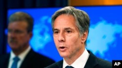 FILE - Secretary of State Antony Blinken speaks at the State Department in Washington, July 12, 2021. 