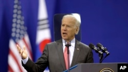 지난 2013년 12월 한국 서울을 방문한 조 바이든 부통령이 연세대학교에서 미국의 대 아시아 정책에 관해 연설했다.