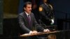Emir Qatar Sheikh Tamim bin Hamad Al Thani berbicara di markas PBB, New York, Selasa (21/9).