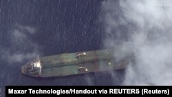 Kapal tanker minyak Iran, Adrian Darya 1 di perairan Tartus, Suriah, 6 September 2019 (Gambar satelit Maxar Technologies/Handout via REUTERS)