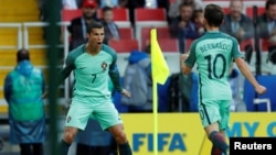 Cristiano Ronaldo celebrates his goal on Wednesday, June 21, 2017. Portugal defeated Russia in the Confederations Cup, 1-0. (REUTERS/John Sibley)