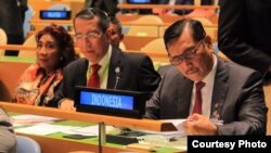 Menko Maritim Luhut Binsar Panjaitan (kanan) dan Menteri Perikanan Susi Pudjiastuti (kiri) menghadiri Konferensi Kelautan Sedunia PBB di New York hari Selasa 6/6, (Foto: Kemenko Kemaritiman RI).