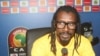 Le coach des Lions Aliou Cisse face aux journalistes pour parler du match Senegal-Zimbabwe, à Franceville, au Gabon, le 18 janvier 2017.