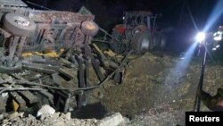 A view shows damages after an explosion in Przewodow, a village in eastern Poland near the border with Ukraine. The image, obtained from social media and verified by Reuters, was released on November 15, 2022 via REUTERS.