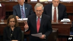 Senate Majority Leader Mitch McConnell, R-Ky., speaks during the impeachment trial against President Donald Trump in the Senate at the U.S. Capitol in Washington, Jan. 28, 2020, in this image from video.