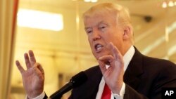 Republican presidential candidate Donald Trump answers questions during a news conference in New York, May 31, 2016.