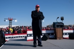 President Donald Trump arrives for a campaign rally at Dubuque Regional Airport, Nov. 1, 2020, in Dubuque, Iowa.