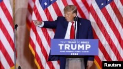 Former US President Donald Trump makes an announcement at his Mar-a-Lago estate in Palm Beach, Florida, Nov 15, 2022.