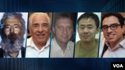 Lima warga AS yang masih ditahan di Iran, dari kiri: Robert Levinson, Siamak Namazi, Bagher Namazi, Xiyue Wang, dan Michael White (foto: dok).
