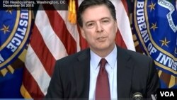 FBI Director James Comey discusses the San Bernardino, California shooting massacre, at a news conference at FBI headquarters in Washington, D.C., Dec, 4, 2015.
