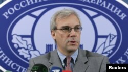 알렉산드르 그루슈코 러시아 외무차관이 모스크바 청사에서 기자회견하고 있다. (자료사진)