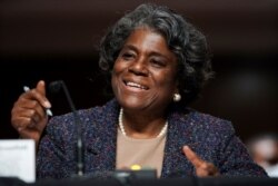 지난달 27일 린다 토머스-그린필드 유엔 주재 미국 대사 지명자가 상원 외교위 인준 청문회에서 증언하고 있다.