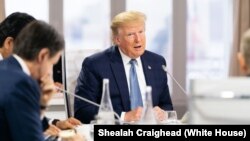 Presiden AS Donald Trump pada saat hadiri di KTT G-7 di Perancis (25/8).