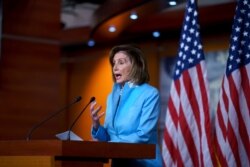 FILE - Speaker of the House Nancy Pelosi, D-Calif., meets with reporters at the Capitol in Washington, Aug. 6, 2021.