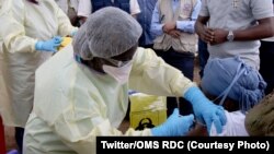Mosali ya bokolongono azali kopesa mangwele ya Ebola na mwasi moko na Butembo, Nord-Kivu, 15 février 2021. (Twitter/OMS RDC)