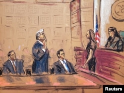 Bivši predsjednik Donald Trump pred federalnim sudom u Washingtonu, 3. augusta 2023, na sudskoj skici. (Rojters/Jane Rosenberg)