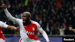 Tiemoue Bakayoko fête le 3e but lors du match entre Monaco et Manchester City, le 15 mars 2017.