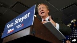  Billionaire environmental activist Tom Steyer speaks during a news conference in Washington, Jan. 8, 2018. Steyer announced he will spend $30 million to get young voters to the polls in the 2018 midterm elections. 
