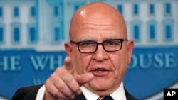 Then-national security adviser H.R. McMaster answers questions from reporters during the daily briefing in the Brady Press Briefing Room of the White House, Thursday, Nov. 2, 2017.