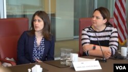 미국 법률회사 '커크랜드앤엘리스'의 아비게일 카터릴 국제무역담당연구원(왼쪽)과 ‘베이커앤맥킨지’의 마리아 세르게예바 변호사가 7일 미국변호사협회에서 주최한 '2019 미국 제재 평가' 회의에서 발표했다.