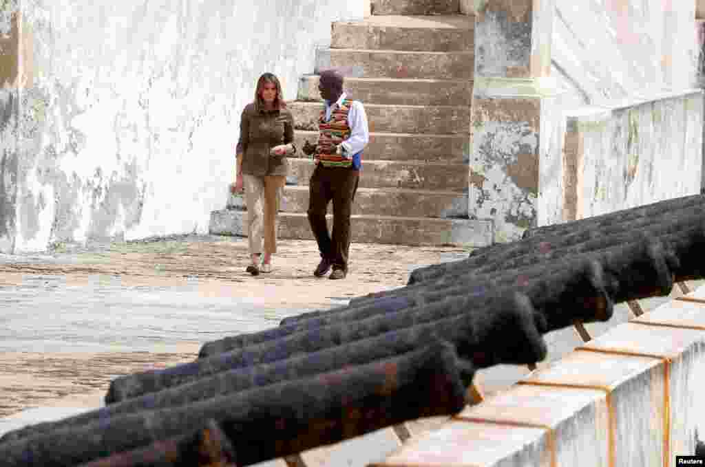 U.S. first lady Melania Trump visits Cape Coast castle, Ghana, October 3, 2018. 