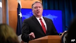 Secretary of State Mike Pompeo answers a question during a news conference, at the Department of State in Washington, March 26, 2019.