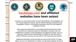This FBI notice appeared April 6, 2018, on the Backpage.com website. Federal law enforcement authorities are in the process of seizing Backpage.com and its affiliated websites as part of an enforcement action by the FBI and other agencies.