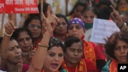 Supporters of Bharatiya Janata Party shout slogans during a protest against Amazon's new Prime Video series "Tandav" in Mumbai, India, Jan 19, 2021.