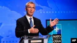 옌스 스톨텐베르그 북대서양조약기구(NATO·나토) 사무총장이 브뤼셀에서 기자회견하고 있다. (자료사진)