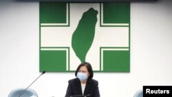 Taiwan President Tsai Ing-wen speaks to the media in Taipei, Taiwan, Aug. 12, 2020. 