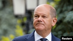 德国总理朔尔茨在乌克兰首都基辅参加记者会（2022年6月16日）