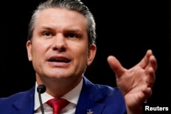 2025년 1월 14일 피트 헤그세스 국방장관 지명자가 연방 상원에서의 인준 청문회 중 발언하고 있다.