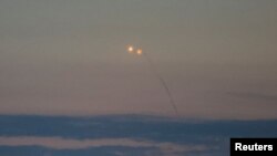 20일 우크라이나 수도 크이우 상공에서 공격용 무인항공기(드론)가 폭발하고 있다. 