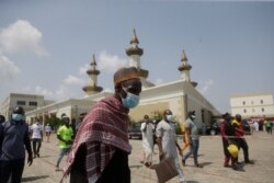 A Muslim man leave after prayers on the first Friday of Ramadan at Lekki Central mosque in Lagos Nigeria, April 16, 2021.