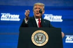 FILE - President Donald Trump speaks to a group of young Republicans at Dream City Church in Phoenix, June 23, 2020.