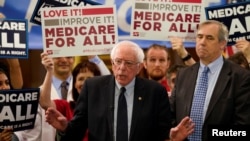 Democratic U.S. presidential candidate U.S. Sen. Bernie Sanders (I-VT) speaks at a news conference to introduce the Medicare for All Act of 2019 on Capitol Hill in Washington, April 10, 2019.