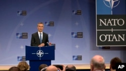 NATO Secretary General Jens Stoltenberg addresses the media at NATO headquarters in Brussels, Nov. 24, 2015.