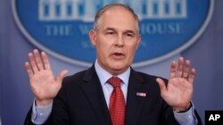FILE - EPA Administrator Scott Pruitt speaks to reporters during the daily briefing at the White House in Washington, June 2, 2017.