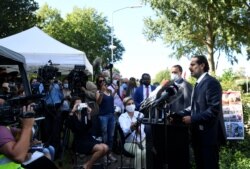 Former Lebanese Prime Minister Saad Hariri speaks to the media after a U.N.-backed tribunal handed down a verdict in the 2005 bombing that killed former Prime Minister Rafik Hariri and 21 other people, in Leidschendam, Netherlands, Aug. 18, 2020.