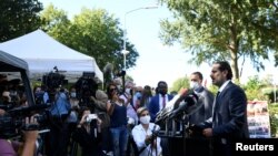 Former Lebanese Prime Minister Saad Hariri speaks to the media after a U.N.-backed Lebanon Tribunal handed in the 2005 bombing that killed former Prime Minister Rafik Hariri and 21 other people, in Leidschendam, Netherlands, Aug. 18, 2020. 
