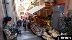 An Italian Army soldier patrol in the Sicilian town, where leaders from the world's major Western powers will hold their annual summit in Taormina, Italy, May 18, 2017.