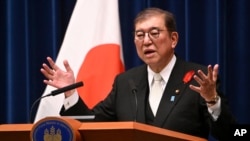Japan's newly elected prime minister, Shigeru Ishiba, speaks during a press conference at the prime minister's office in Tokyo on Oct. 1, 2024.