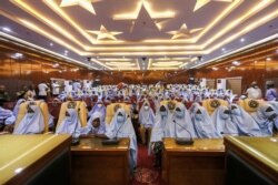 Girls who were kidnapped from a school in the northwest Nigerian state of Zamfara are seen after their release in Zamfara, Nigeria, March 2, 2021.