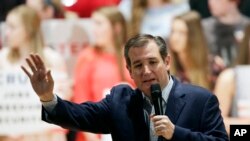 FILE - Republican presidential candidate, Sen. Ted Cruz, R-Texas, speaks at Woodrow Wilson Middle School, April 24, 2016, in Terre Haute, Ind.