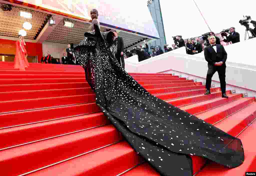 English model and designer Leomie Anderson arrives for the screening of the film &quot;Once Upon a Time in Hollywood&quot; during the 72nd Cannes Film Festival in Cannes, France.