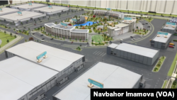 نمای گرافیک از ساحهٔ آزاد تجارتی در مرز میان افغانستان و اوزبیکستان