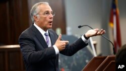 Defense attorney Robert Rubin speaks during the trial the three men charged with the February 2020 death of 25-year-old Ahmaud Arbery, at the Gwynn County Superior Court, in Brunswick, Ga., Nov. 5, 2021. 