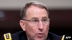 27일 판문점에서 열린 한국전 정전 67주년 기념식에서 로버트 에이브럼스 주한미군사령관 겸 유엔군사령관이 연설했다.