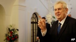 FILE - Czech Republic's President Milos Zeman arrives for a parliamentary session in Prague, Czech Republic, Feb. 21, 2017. 