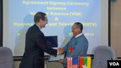 VOA director David Ensor and Thein Aung